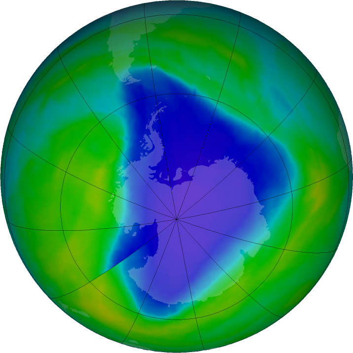 Antarctic ozone map for 22 November 2015